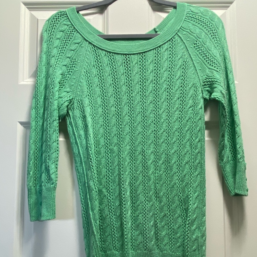 Aqua 3/4 Sleeve Sweater Cable Knit
